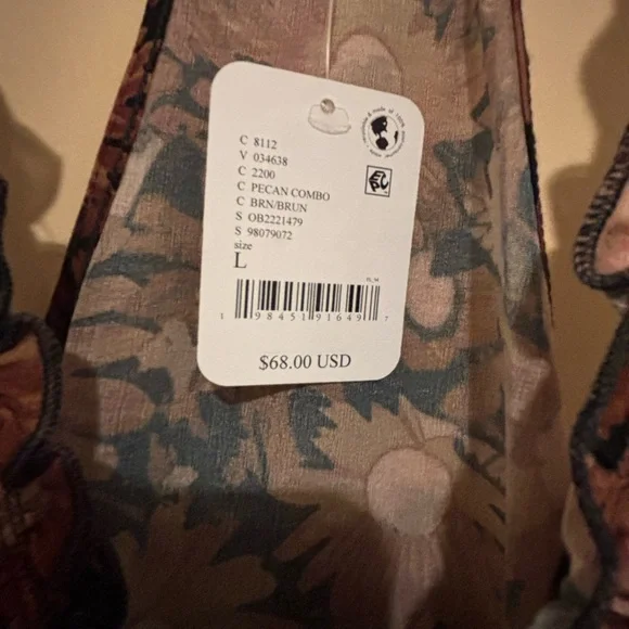 NWT Free People Floral Ruffle V-Neck Sheer Camisole - Brown & Pink - Picture 6 of 9